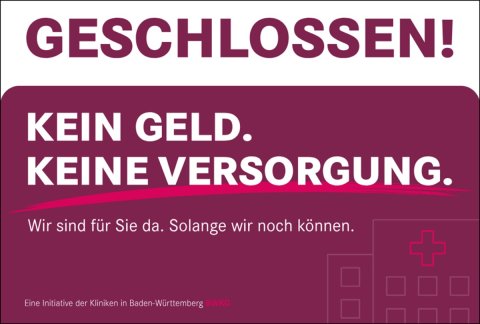 Protestplakat der Kliniken in Baden-Württemberg beim „Aktionstag der Kliniken“ am 12. Juni 2026