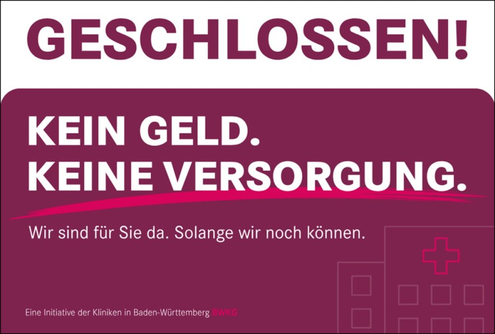 Protestplakat der Kliniken in Baden-Württemberg beim „Aktionstag der Kliniken“ am 12. Juni 2026